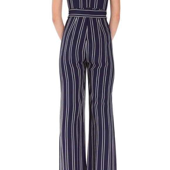 Monique Lhuillier navy and White Striped Jumpsuit sz 10 - Picture 3 of 15